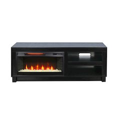 56" Media Console with Electric Fireplace, Black Oak Melamine
