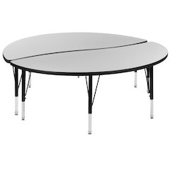 2 Piece 60" Circle Wave Flexible Grey Thermal Laminate Activity Table Set - Height Adjustable Short Legs