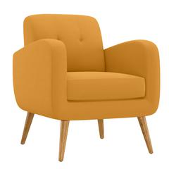 Armchair in Mustard Yellow Linen with Natural Legs