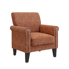 Jean Rolled Arm Chair with Nailheads in Orange Chenille