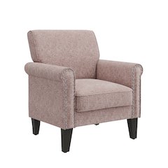 Jean Rolled Arm Chair with Nailheads in Pink Chenille