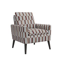 Mid-Century Modern Armchair in Tan, Cream and Red Stripe