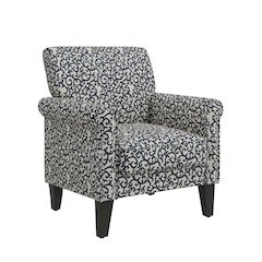 Jean Rolled Arm Chair with Nailheads in Black Curly Vine