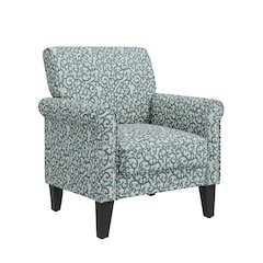 Jean Rolled Arm Chair with Nailheads in Blue Curly Vine