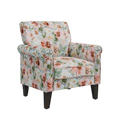 Rolled Arm Chair with Nailheads in Orange and Green Floral