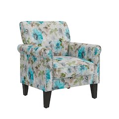 Rolled Arm Chair with Nailheads in Blue and Gray Floral