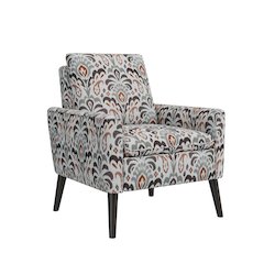 Mid-Century Modern Armchair in Amber and Gray Damask