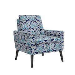 Mid-Century Modern Armchair in Cobalt Blue and Gray Damask