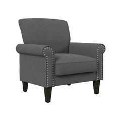 Traditional Armchair with Nailheads in Charcoal Grey Linen