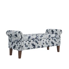 Rolled Arm Storage Ottoman in Black Floral Bonsai