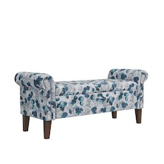 Rolled Arm Storage Ottoman in Blue Floral Bonsai