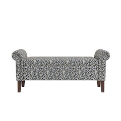 Rolled Arm Storage Ottoman in Black Curly Vine