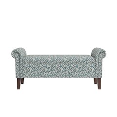 Rolled Arm Storage Ottoman in Blue Curly Vine