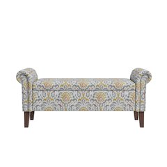 Rolled Arm Storage Ottoman in Orange and Gray Damask
