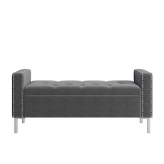 Square Arm Tufted Storage Ottoman in Charcoal Gray Velvet