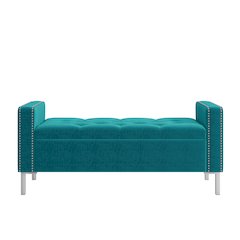 Square Arm Tufted Storage Ottoman in Sky Blue Velvet