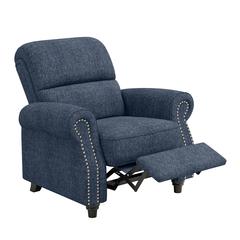 ProLounger Bustle-Back Pushback Recliner with Nailheads in Blue Chenille