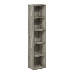Rustic French Oak 5-Tier Open Shelf Bookcase with Durable Wood Construction