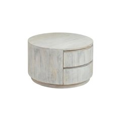 Round Whitewash Coffee Table with Mango Wood Top and Metal Slides