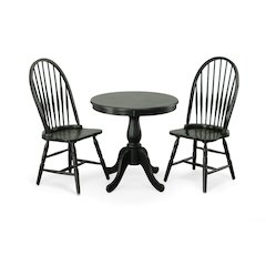 Fairview 30" Pedestal Dining Table with 2 Windsor Dining Chairs - Antique Black