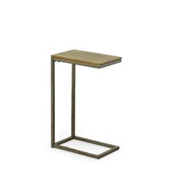Aggie C-Form Accent Table - Harvest Oak Top - Aged Iron Base