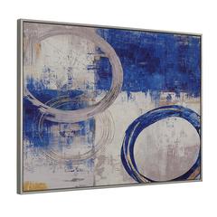 Circle Abstract Wall Art - Blue/Silver - Silver Frame - Small
