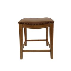 25" Saddle Counter Stool - Set of 2 - Natural Oak - Saddle Brown Upholstery