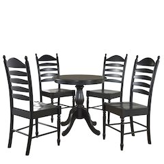 Fairview 36" Pedestal Dining Table with 4 Whitman Dining Chairs - Antique Black