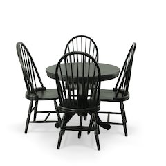 Fairview 36" Pedestal Dining Table with 4 Windsor Dining Chairs - Antique Black