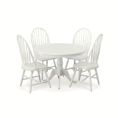 Fairview 42" Pedestal Dining Table with 4 Windsor Dining Chairs - Pure White
