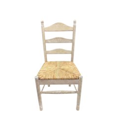 Rubberwood Rush-Seat Dining Chair with Ladder Back, Natural Driftwood, Natural