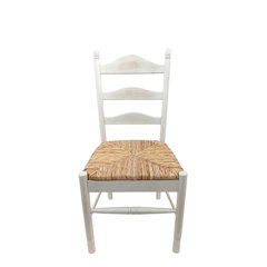 Rubberwood Rush-Seat Dining Chair with Ladder Back, Whitewash, Natural