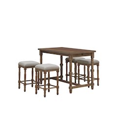 Brittany Bar Table with 4 Counter Stools - Vintage Walnut