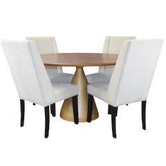 Gio 48" Pedestal Dining Table and 4 Laurant Upholstered Dining Chairs