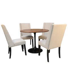 Alden Wood Top 36" Round Dining Table and 4 Laurant Upholstered Dining Chairs