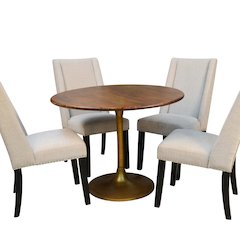 Alden Wood Top 40" Round Dining Table and 4 Laurant Upholstered Dining Chairs