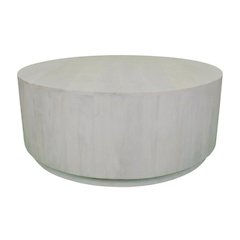 Round Wooden Coffee Table in White with Mango Wood Finish, 42 Inches