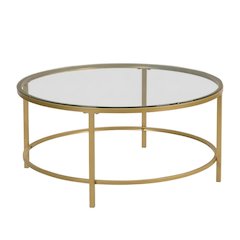 Glass Top Gold Coffee Table with Round Design and Modern Style