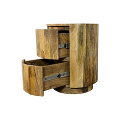 Harrison Groove 16"x 21" Round Scallop Accent Table with Drawers - Natural