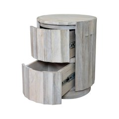 Harrison Groove 16"x 21" Round Scallop Accent Table with Drawers - Whitewash