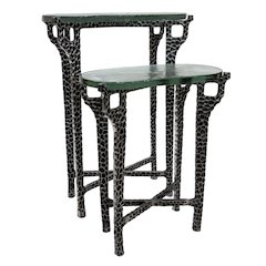 Ignis 26" Hammered Frame with Recycled Glass Nesting Table Set - Hammered Nickel