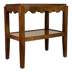 Rectangular Mango Wood Side Table - Decorative Edge and Lower Shelf, Chestnut