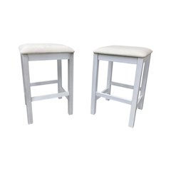 Tristan Backless Counter Stool - Set of 2 - Antique White - White Upholstery