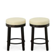 Era Swivel 24" Counter Stool - Set of 2 - Cream/Espresso