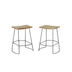 Reece 25" Saddle Seat Midcentury Counter Stool - Set of 2 - Natural/Black