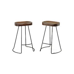 25" Metal Base Saddle Seat Counter Stool - Set of 2 - Chestnut Seat - Black Base