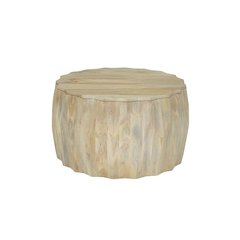 Facet 30" Diamond Carved Round Mango Wood Coffee Table, Walnut Finish