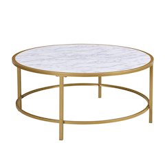 Verazano Faux Marble Top 36" Round Coffee Table - Gold