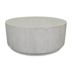Tamia 42" Round Wooden Coffee Table - Distressed White