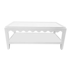 Scallop Coffee Table - Rectangular Mango Wood Side Table - Lower Shelf